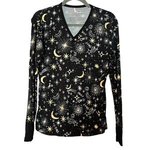 Little Sleepies Celebration Stars Black Long Sleeve Womens XS Pajama
